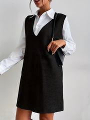 Solid Button Up Shirt & Sleeveless Sweater Dress Set