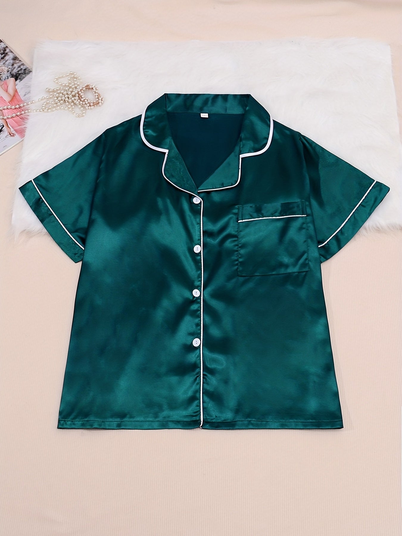 Pajama Set Women's Plus Short Sleeve Button Front Pajama Tops & Pants