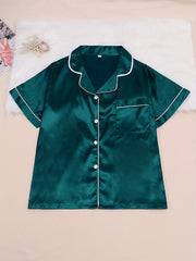 Pajama Set Women's Plus Short Sleeve Button Front Pajama Tops & Pants