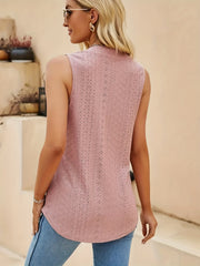 Eyelet Embroidered V Neck Tank Top Sleeveless Summer Casual Women's Tank