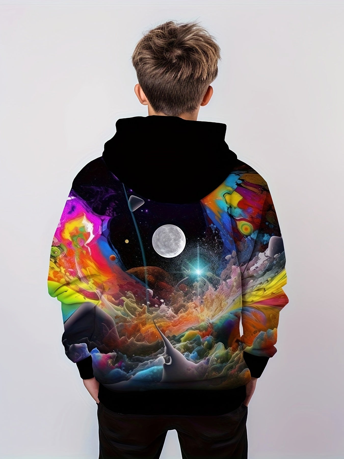 Ocean & Moon Pattern Kid's Hoodie Casual Pullover Long Sleeve Top