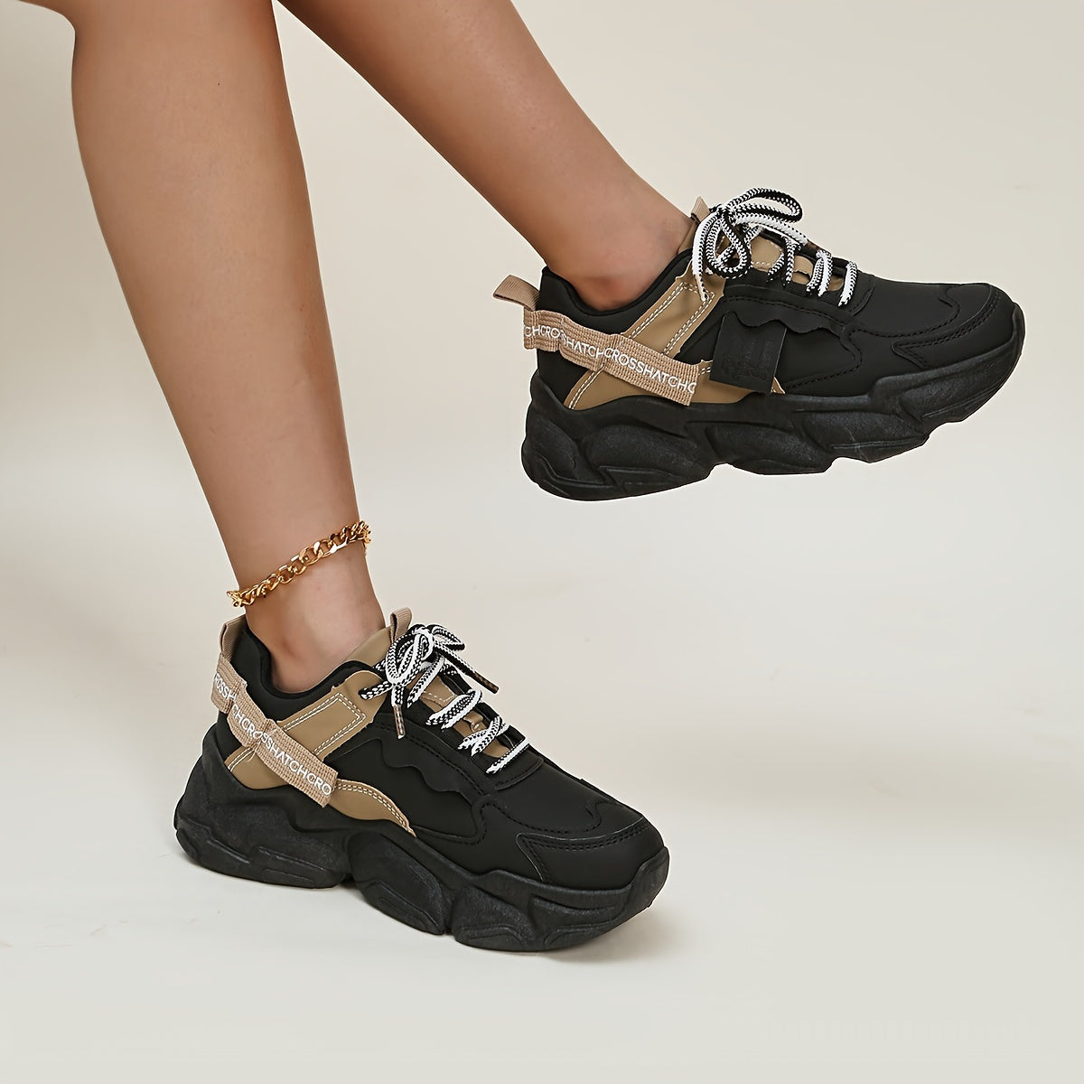 Women's Lace up Breathable Thick Sole Dad Shoes Non slip Chunky Sneakers