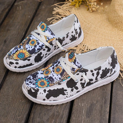 Sunflower & Dairy Cow Print Skate Shoes Lightweight Low Top Sport Shoes