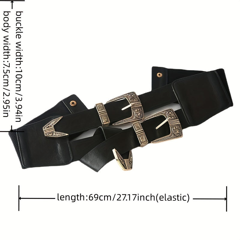 Double Layer Carved Buckle Belt Gothic Vintage Wide Waistband Women Coat Girdle