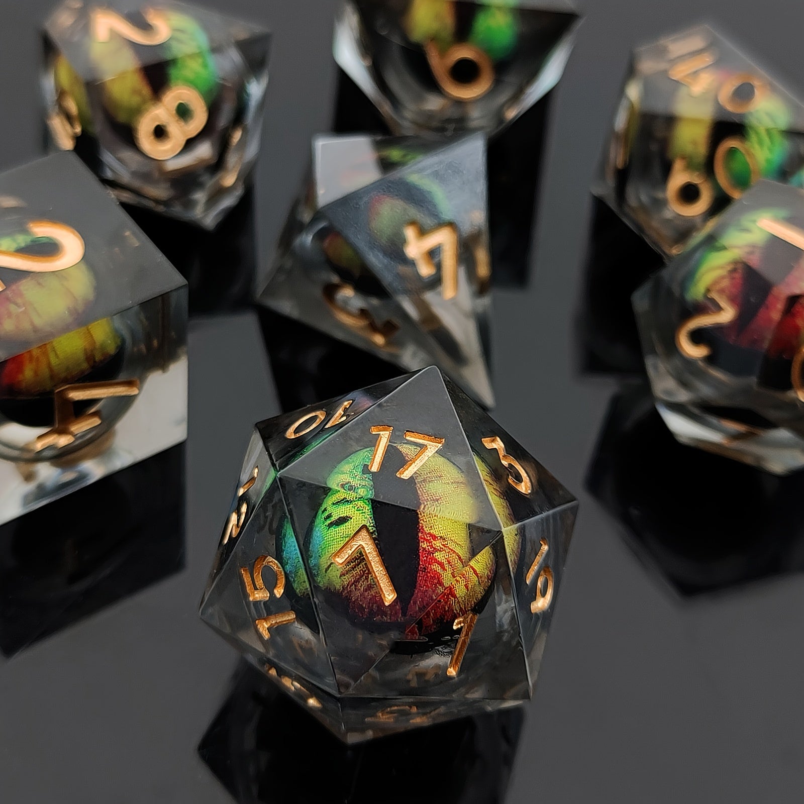 Dragon's Eye Resin Dice Set With Dragon Leather Pouch