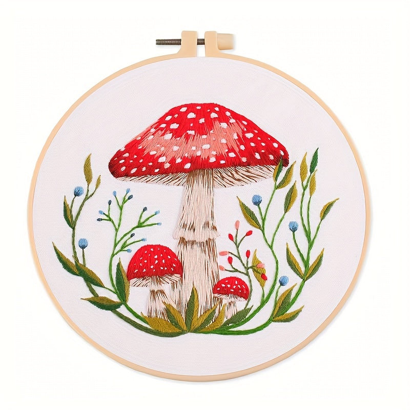 Mushroom Embroidery Kit - DIY Embroidery Material Bag Set