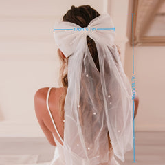 Bow Veil Mesh Faux Pearl Headpiece Wedding Banquet Party