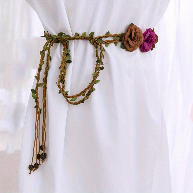 Vintage Flower Wreath Sash Belt Bohemian Dress