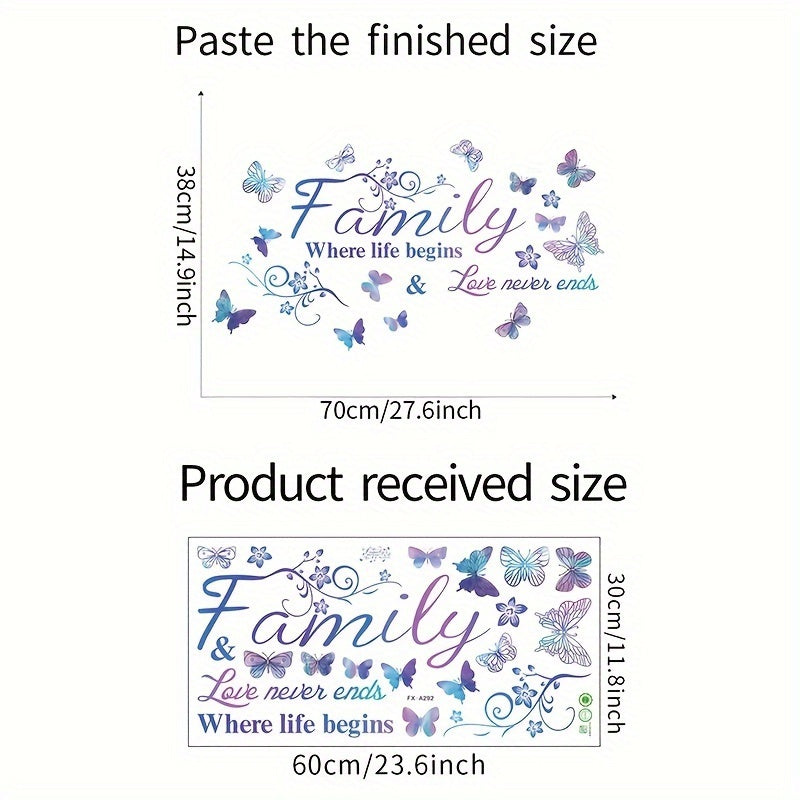 Purple Family Slogan Butterfly Wall Sticker Home Decoration PVC Self-adhesive