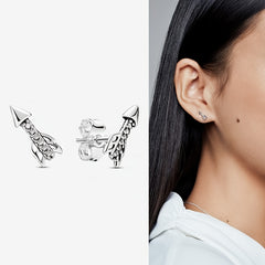 Zircon Girl Earrings Platinum Rose Hollow Clover Round Square