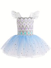 Sequin Flutter Trim Ballet Leotard Tutu Dress for Girls Dance Performance