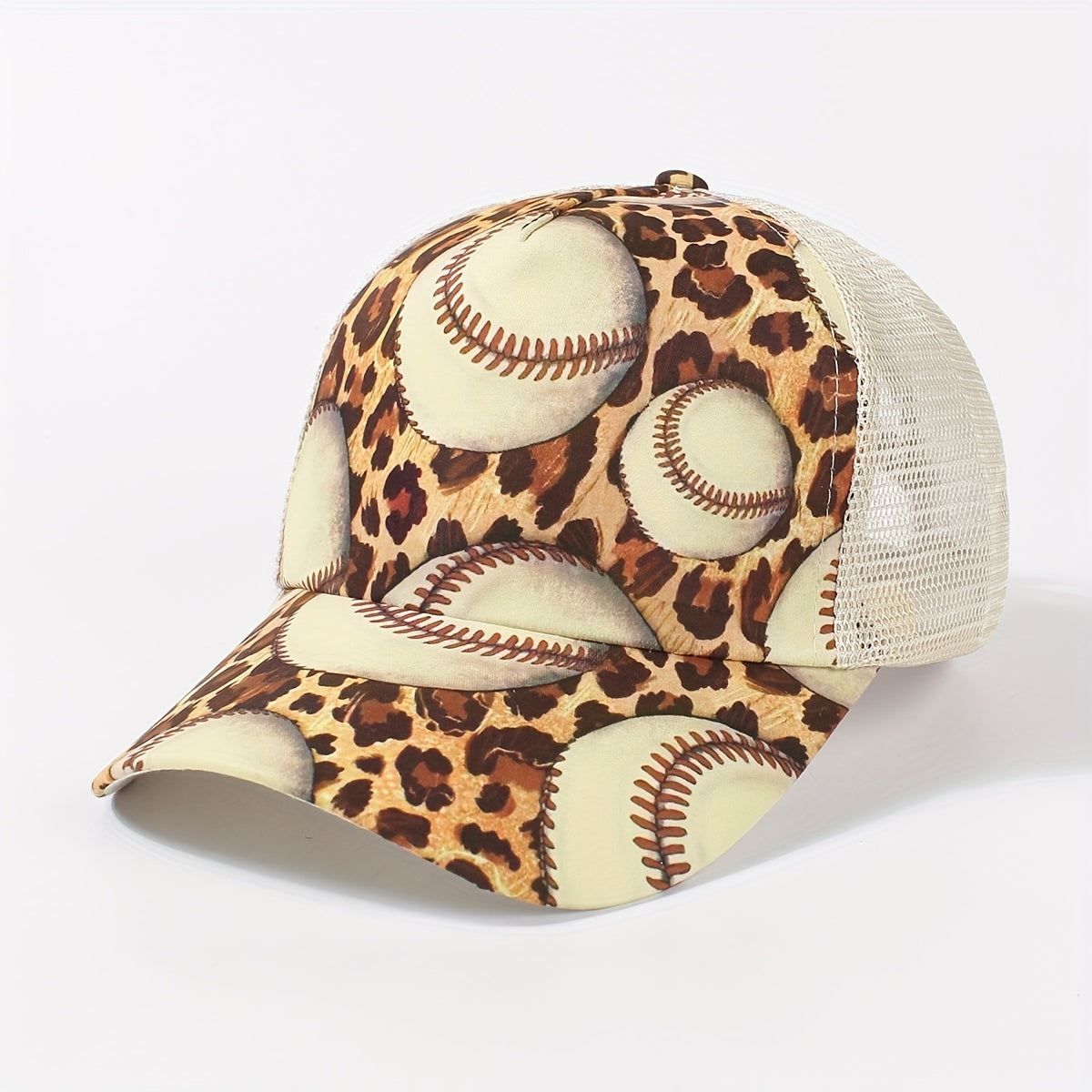 Khaki Ponytail Trucker Hat Leopard Print Baseball Cap