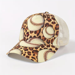 Khaki Ponytail Trucker Hat Leopard Print Baseball Cap