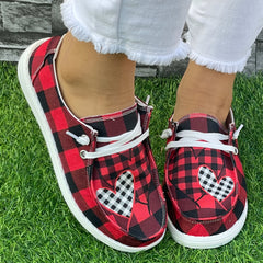 Love Red Grid Boat Shoes Women's Versatile Shallow Mouth Casual Sneakers