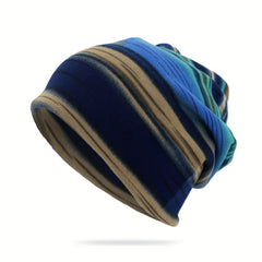 Striped Print Beanie Hip Hop Slouchy Knit Hat Soft Elastic Headwraps