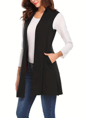 Solid Sleeveless Vest Casual Open Front Versatile Vest