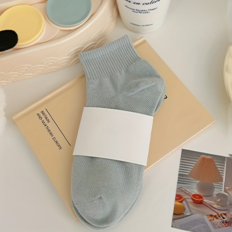 10 Pairs Solid Short Socks Comfy & Breathable Women's Stockings