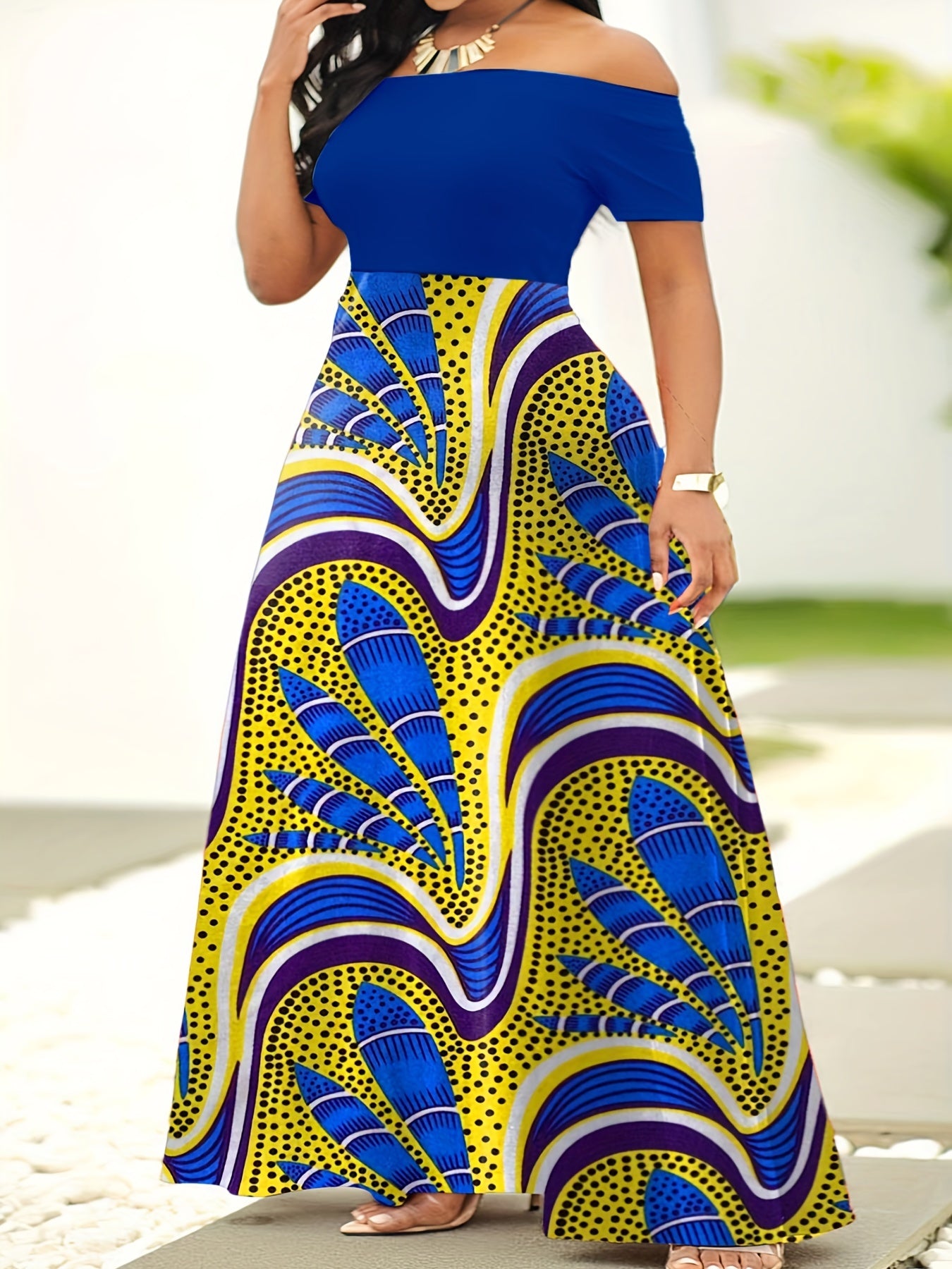 Floral Off Shoulder Maxi Dress Plus Size