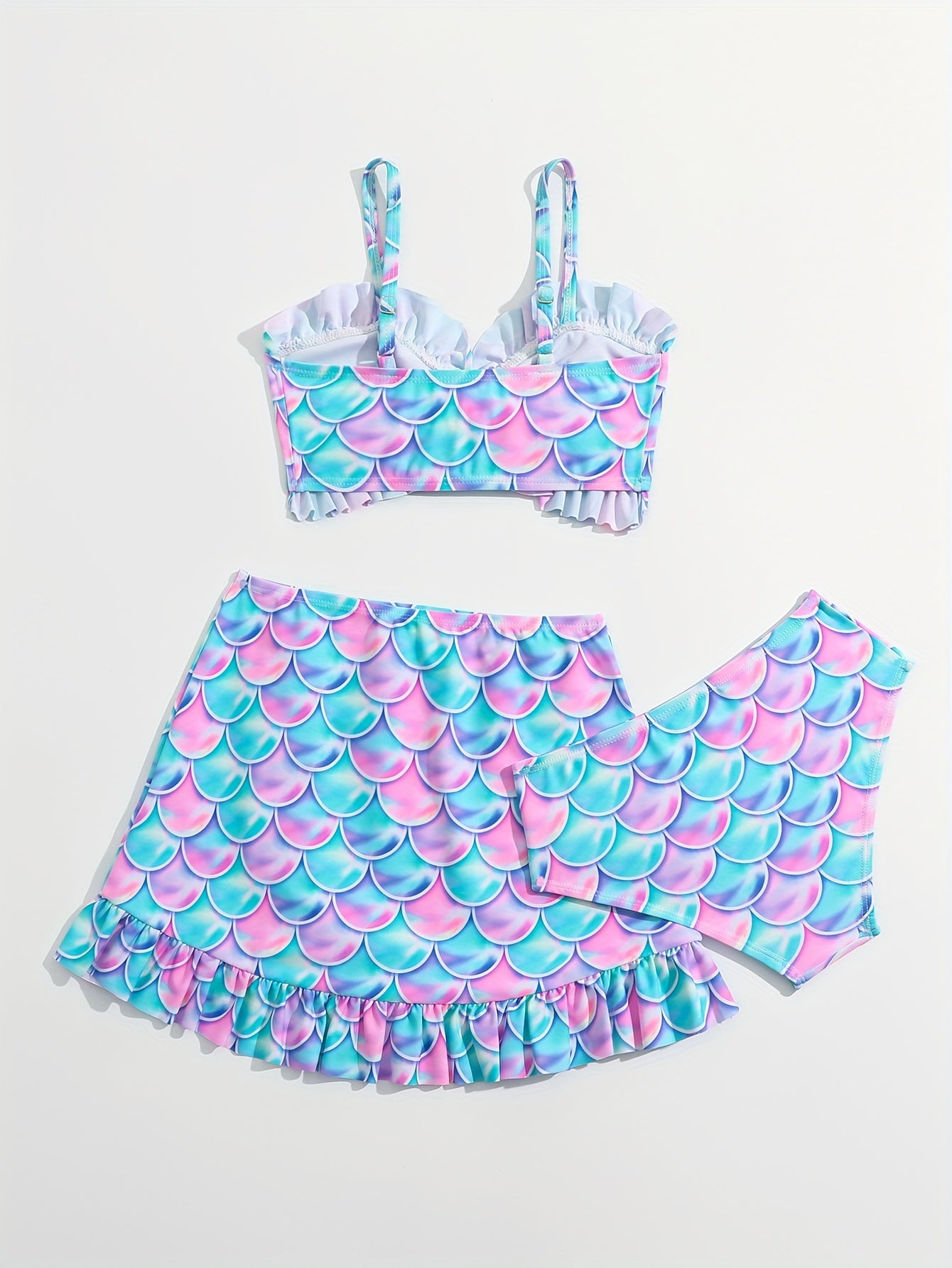 Girls Fish Scale Graphic Swimwear Set