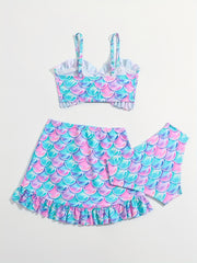 Girls Fish Scale Graphic Swimwear Set