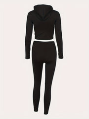 2pcs Yoga Sets Zipper Hooded Jacket & Leggings Women's Activewear