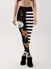Christmas Snowflake Deer Print Leggings High Stretch Yoga Fitness Pants