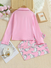 Alpaca Pattern Pajamas Button Front Top & Pants Set