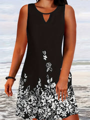 Floral Print Round Neck Cut Out Tank Dress