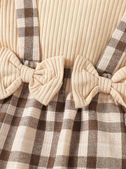 Baby Girls Bow Plaid Long Sleeve Cotton Creeper Romper