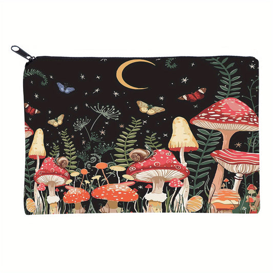 Mushroom Square Cosmetic Bag Adorable Roomy Makeup Toiletry Travel Bag