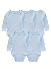 5Pcs Spring Autumn Unisex Long Sleeve Baby Boy Girl Bodysuits Cotton