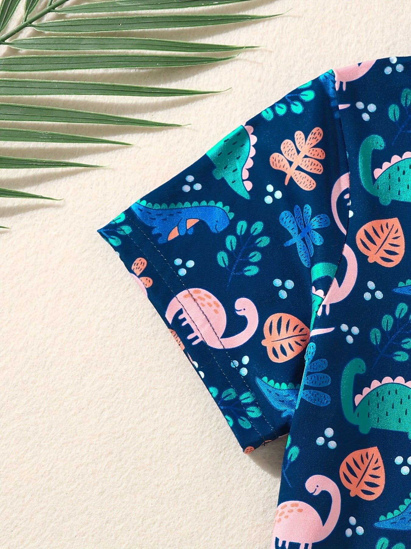 Boys Dino & Leaves Print Polo Shirt & Shorts Set