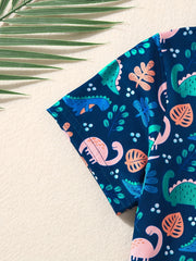 Boys Dino & Leaves Print Polo Shirt & Shorts Set