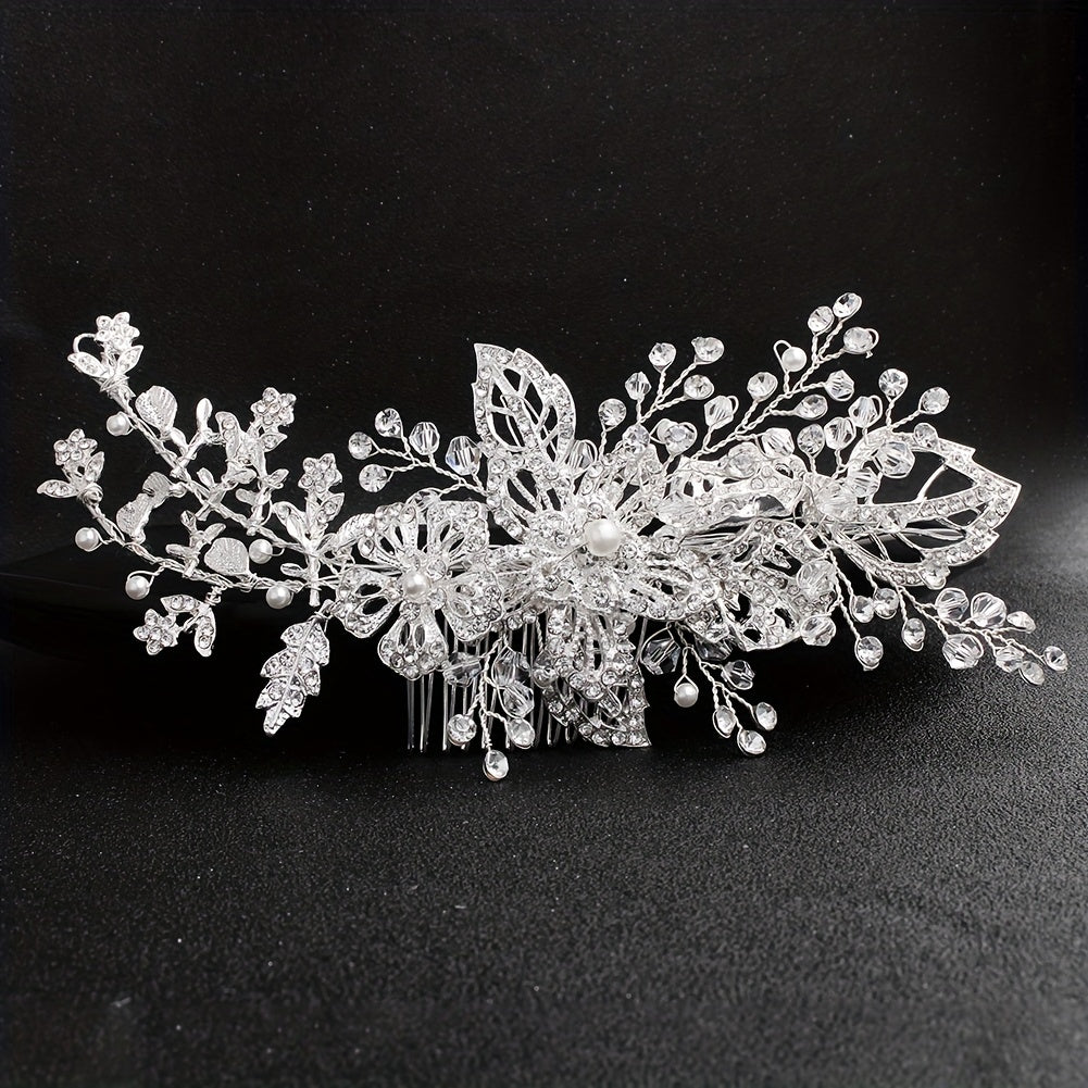 Rhinestone Flower Hair Comb Bridal Wedding Headwear Hair Styling Accessory