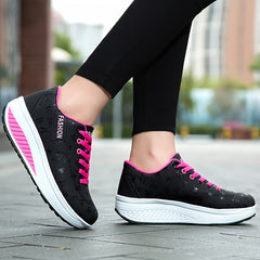Women's Letter Printed Chunky Sneakers Lightweight Lace Up