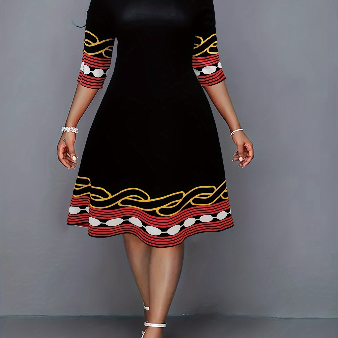 Casual Dress Women's Plus Stripe & Geometric Print Half Sleeve