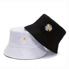 Daisy Print Fisherman Hat Reversible Sunscreen Basin Cap Lightweight Bucket Hats