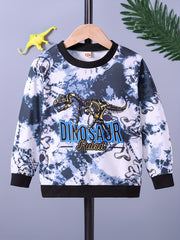 Boys Tie Dye Dinosaur Print Sweatshirt Crew Neck Top
