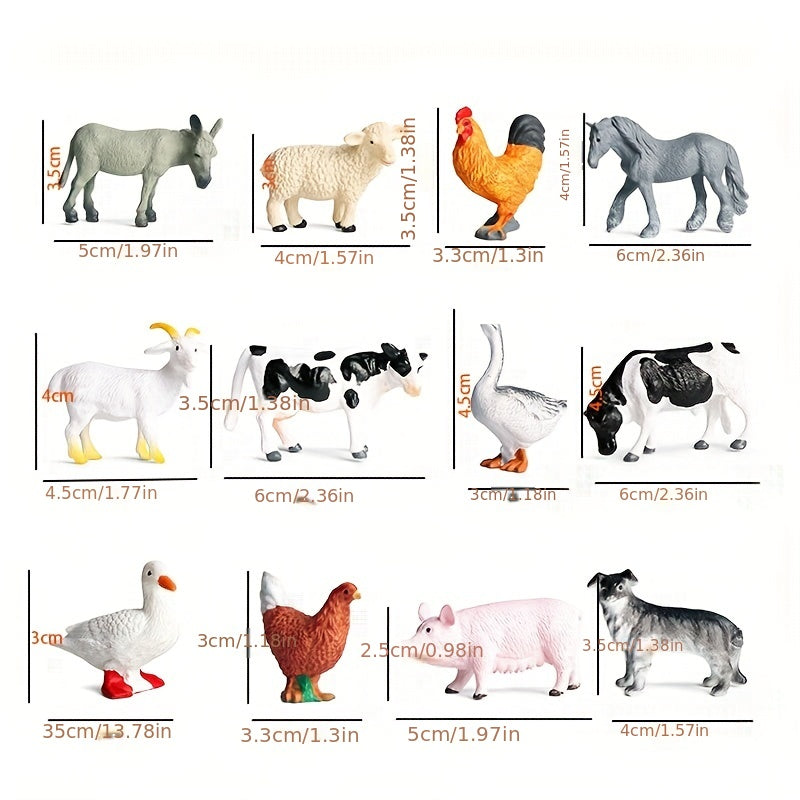 12pcs Mini Farm Animals Poultry Figures Model Education Toys