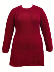 Casual Sweater Dress Women's Plus Solid Jacquard Long Sleeve
