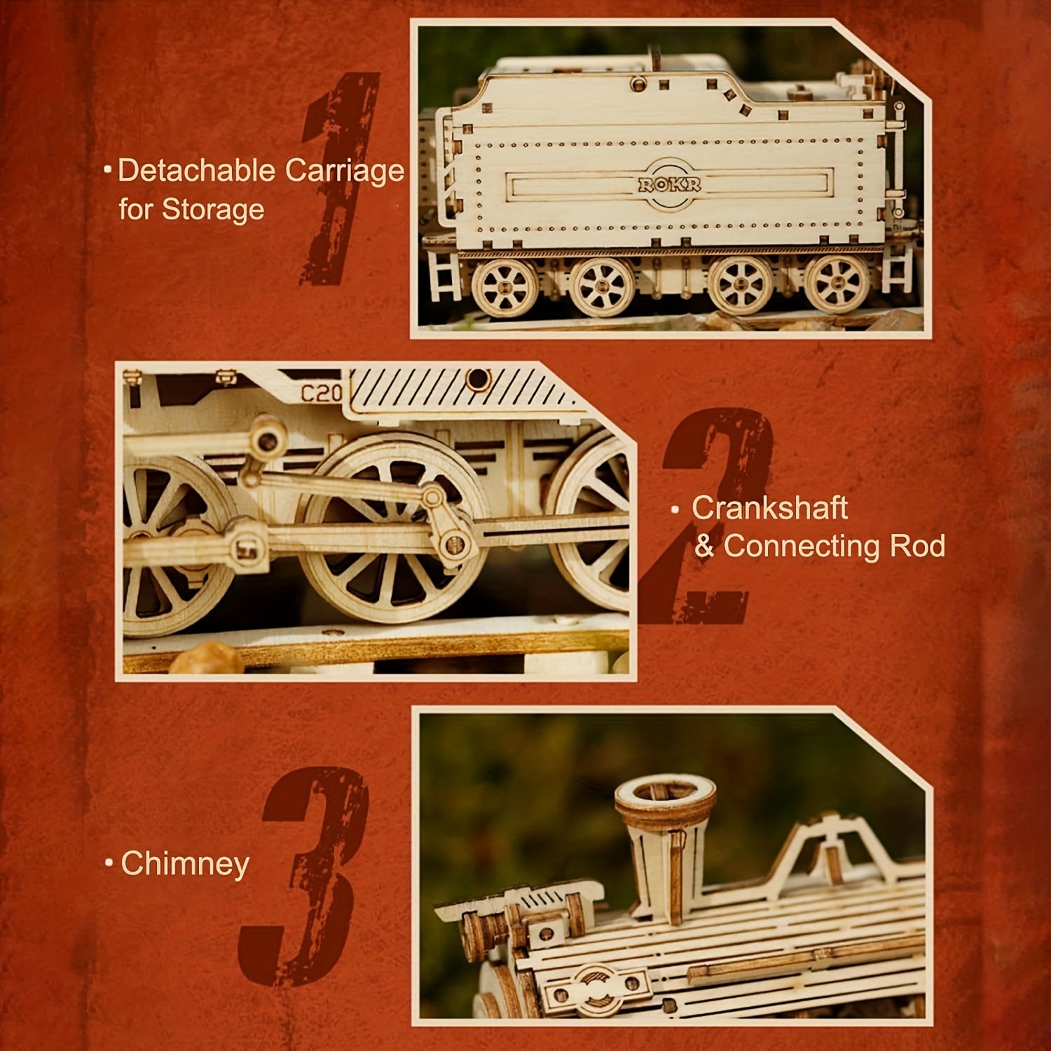 3D Wooden Mechanical Car Kit Self Build Educational Model with Carriage