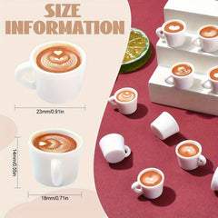 5 Mini Coffee Cups Heart & Star Patterns Mixed Colors ABS Model