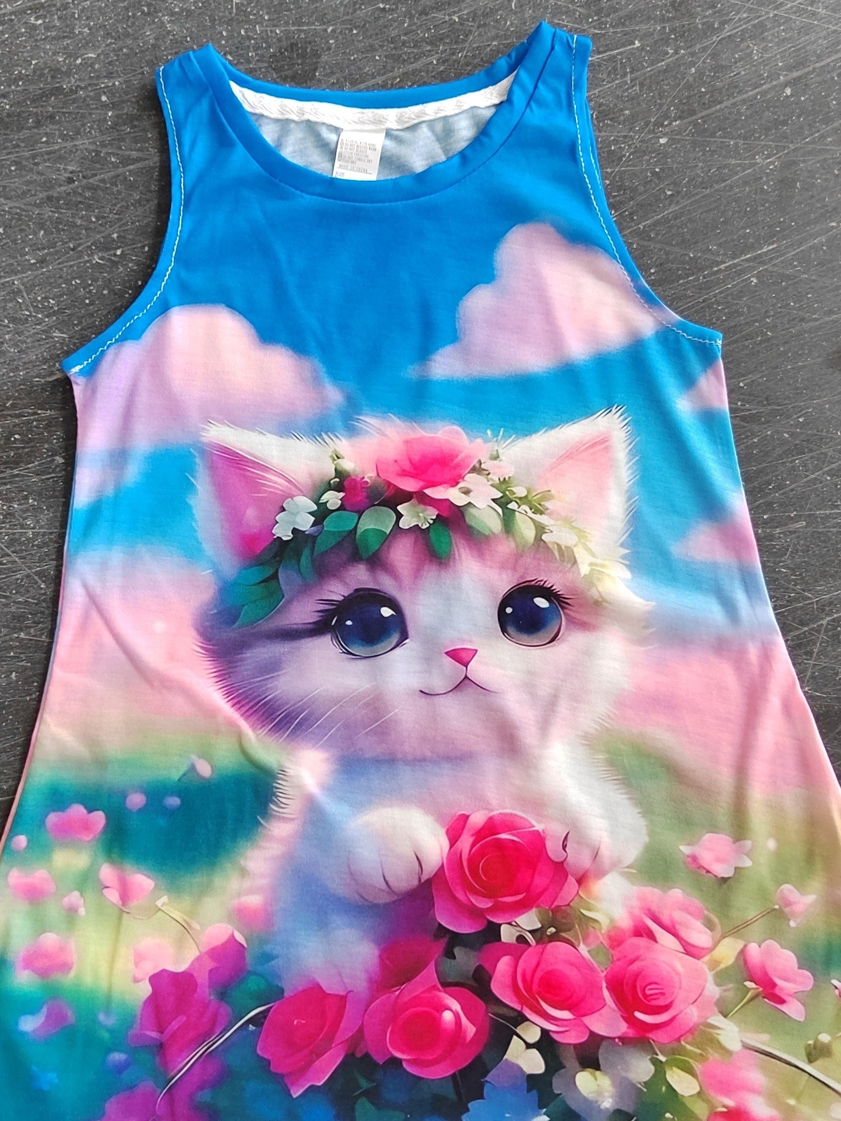 3D Printed Cat Princess Dress for Girls Sleeveless Summer Casual