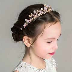 Pink Crystal Crown Princess Headband Pearl Decorative Headwear