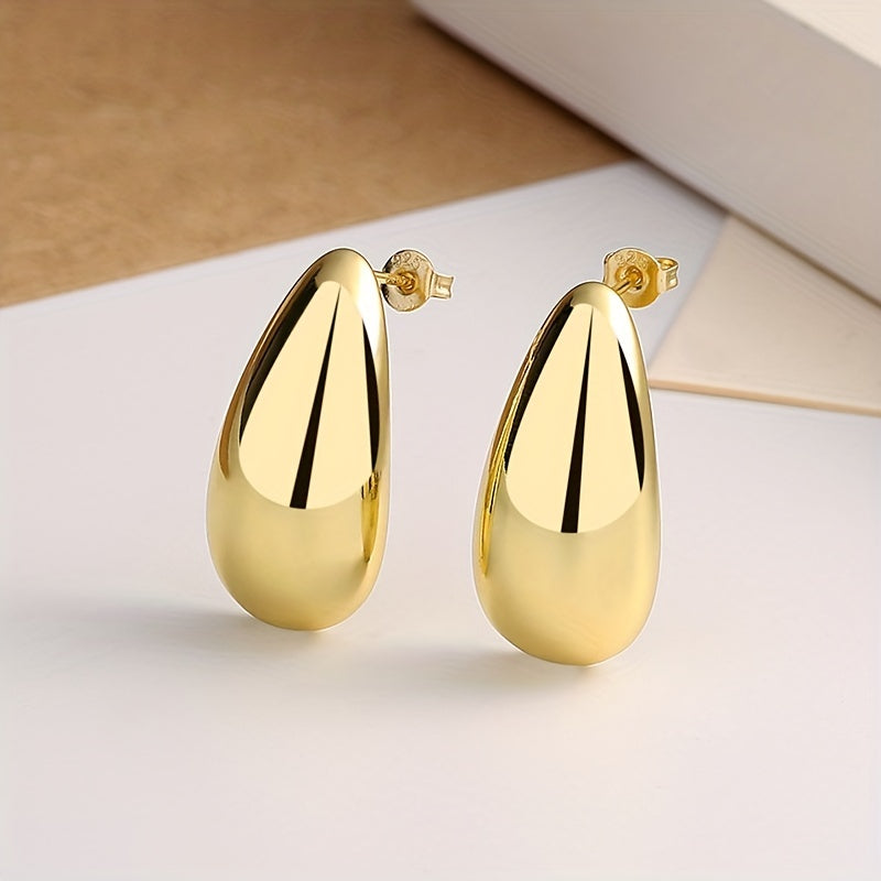 Melon Seed Water Drop Stud Earrings Minimalist Golden Silver Chunky