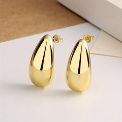 Melon Seed Water Drop Stud Earrings Minimalist Golden Silver Chunky