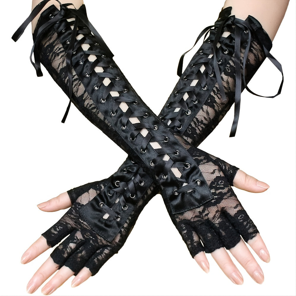 Retro Lace Corset Arm Fingerless Gloves