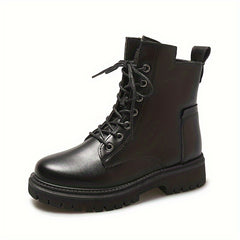 Women's Winter Lace-up Combat Boots Fleece Lined Thick Platform Mid Calf