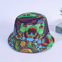 Unisex Green Sunshade Bucket Hat With Graffiti