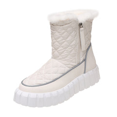Quilted Argyle Round Toe Snow Boots Faux Fur Lined Thick Sole Ankle Boots